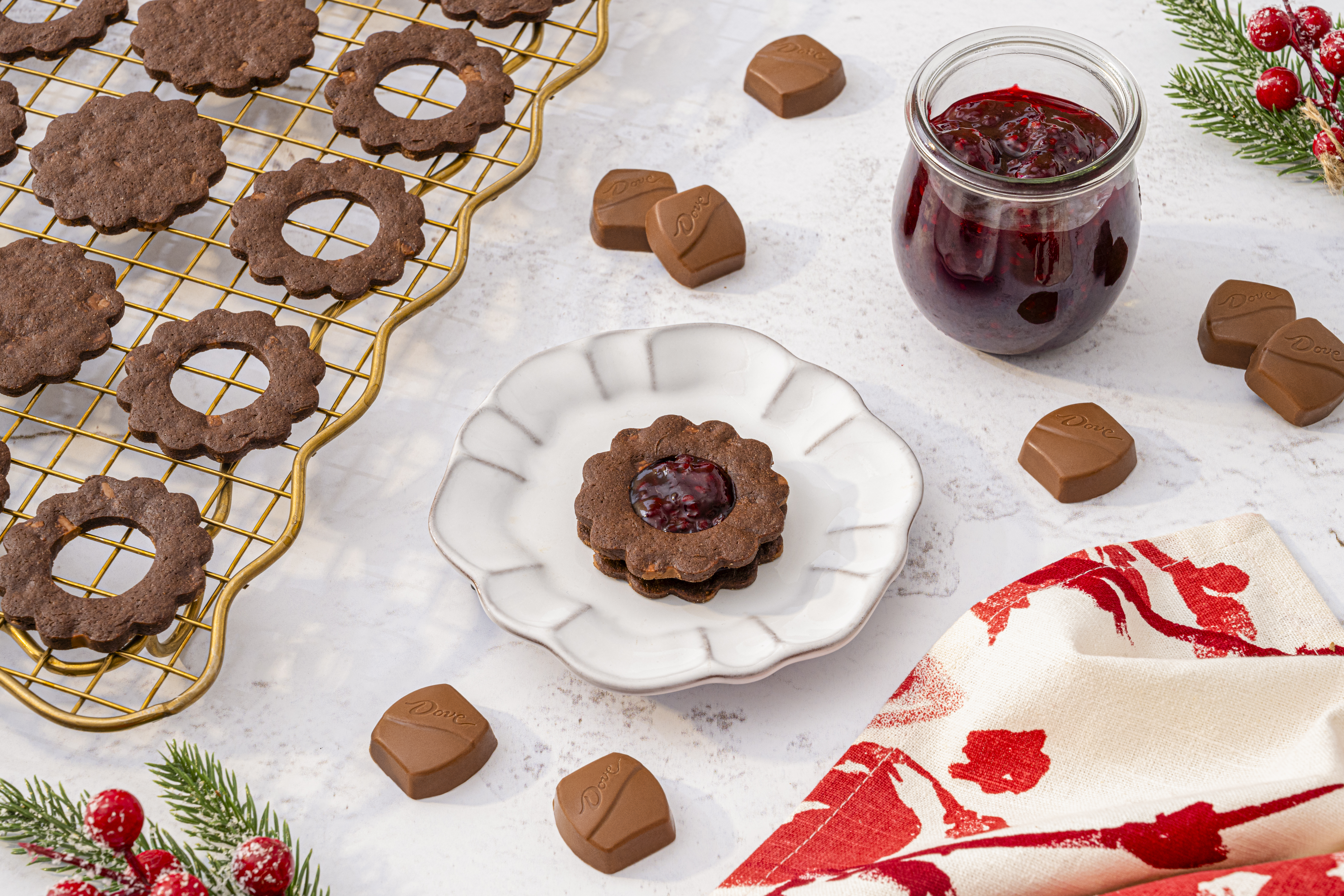 Festive DOVE Chocolate-Berry Linzer Cookies