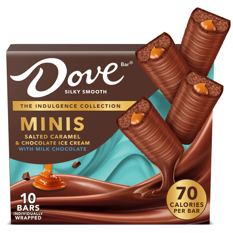 DOVE Ice Cream Minis, Milk Chocolate Salted Caramel Chocolate Ice Cream Bars, 10 Pack, 6.5 Oz image