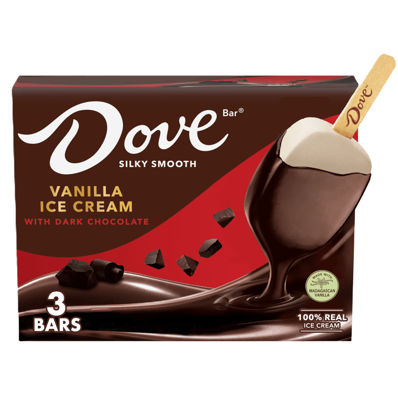 DOVE Vanilla Ice Cream Bars Coated With Dark Chocolate, 3 Pack, 2.89 Oz Bars
