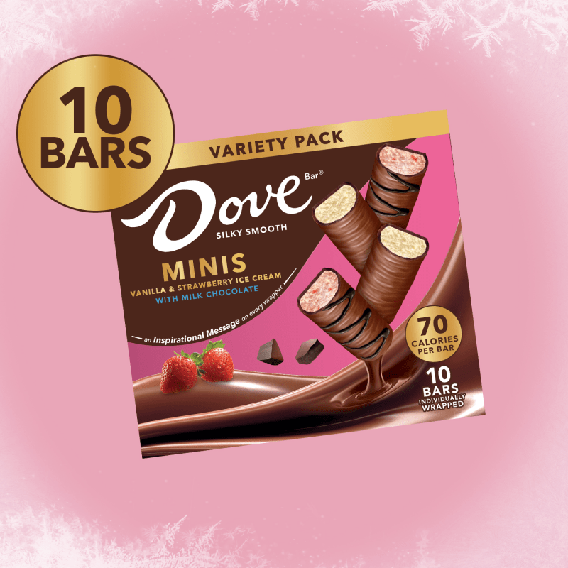 DOVE Vanilla & Strawberry Mini Milk Chocolate Individually Wrapped Ice Cream Bars Assortment, 10 Pack, 0.75 Oz Bars