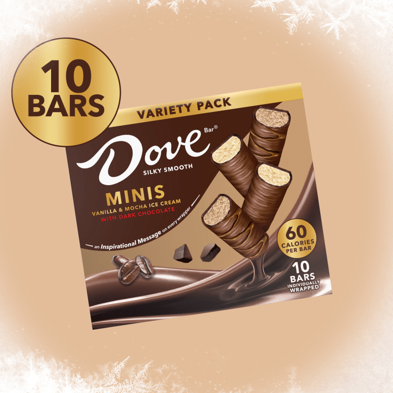 DOVE Vanilla & Mocha Mini Milk Chocolate Individually Wrapped Ice Cream Bars Assortment, 10 Pack, 0.75 Oz Bars