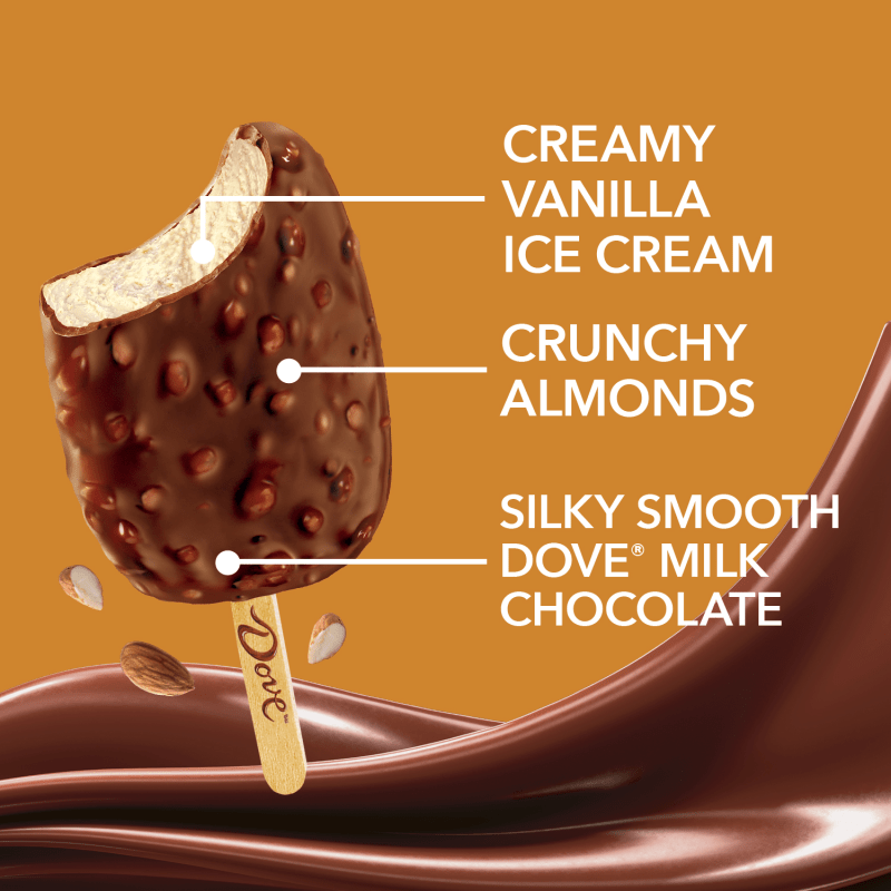 DOVE Vanilla Ice Cream with Milk Chocolate & Almonds Ice Cream Bars, 3 Pack, 2.89 Oz Bars