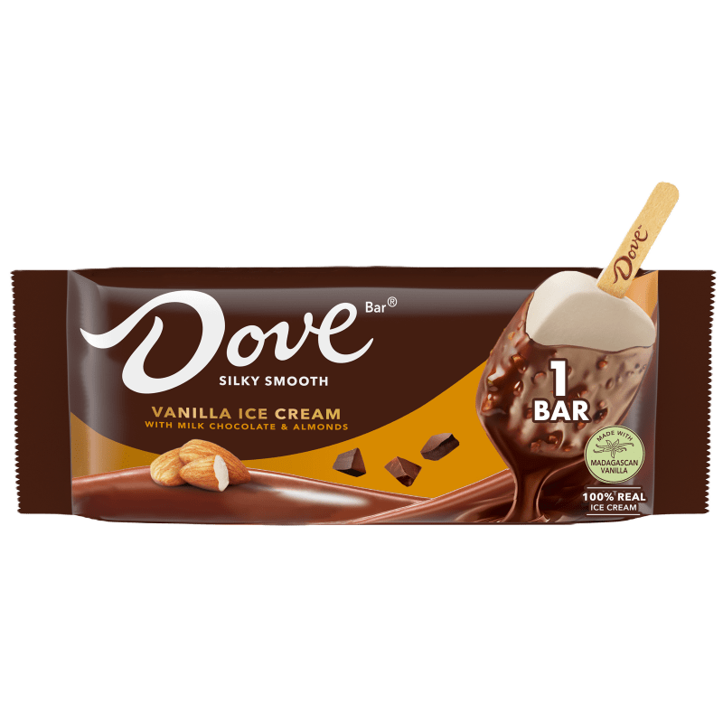 DOVE Vanilla Ice Cream Bar Coated With Milk Chocolate & Almonds, 2.89 Oz